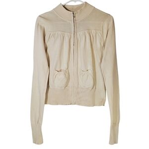 2391 * Ellemenno Full Zip Sweater Jacket Ivory Cream Size XL Vintage Y2K